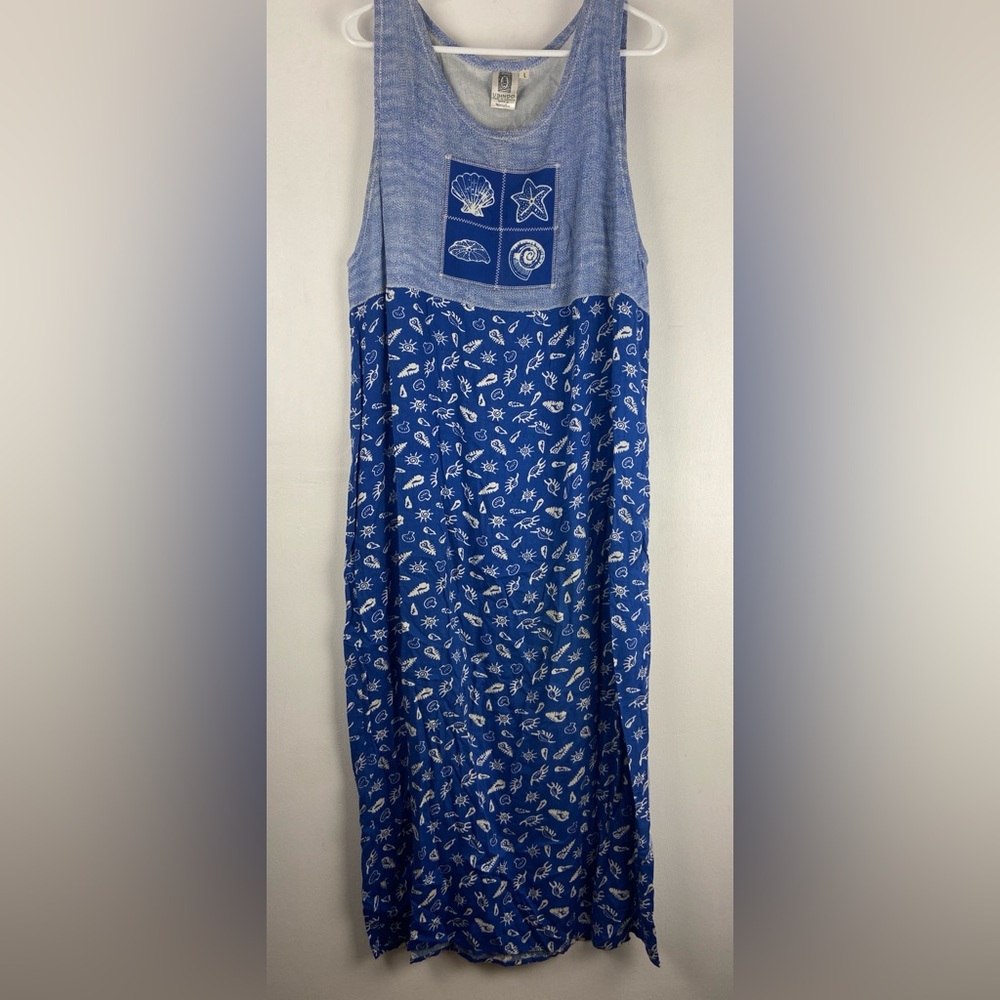 Usindo womens sleeveless Tropical blue shell long maxi dress size L